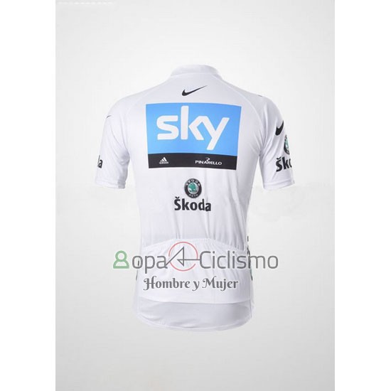 Sky Lider Ropa Ciclismo Culotte Corto 2011 Hombre Mangas Cortas Blanco y Azur